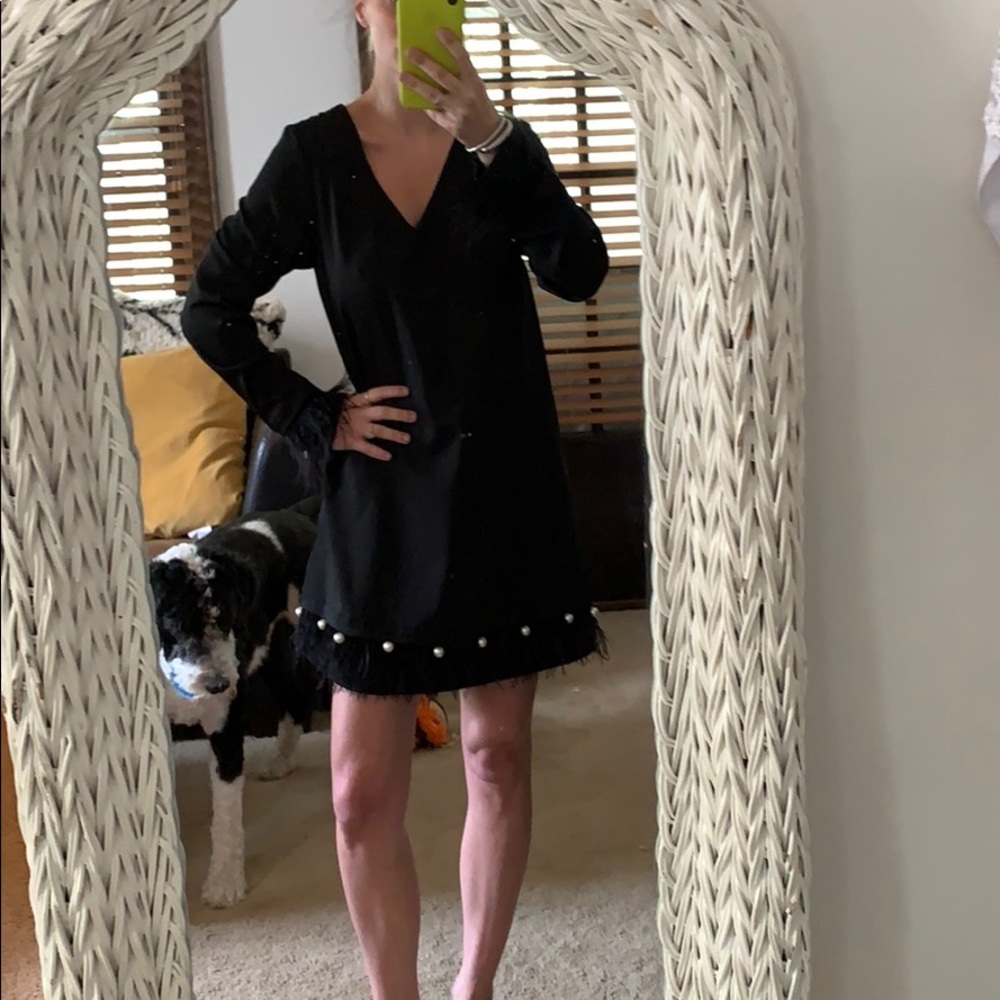NWT Love Riche black feather & pearl dress